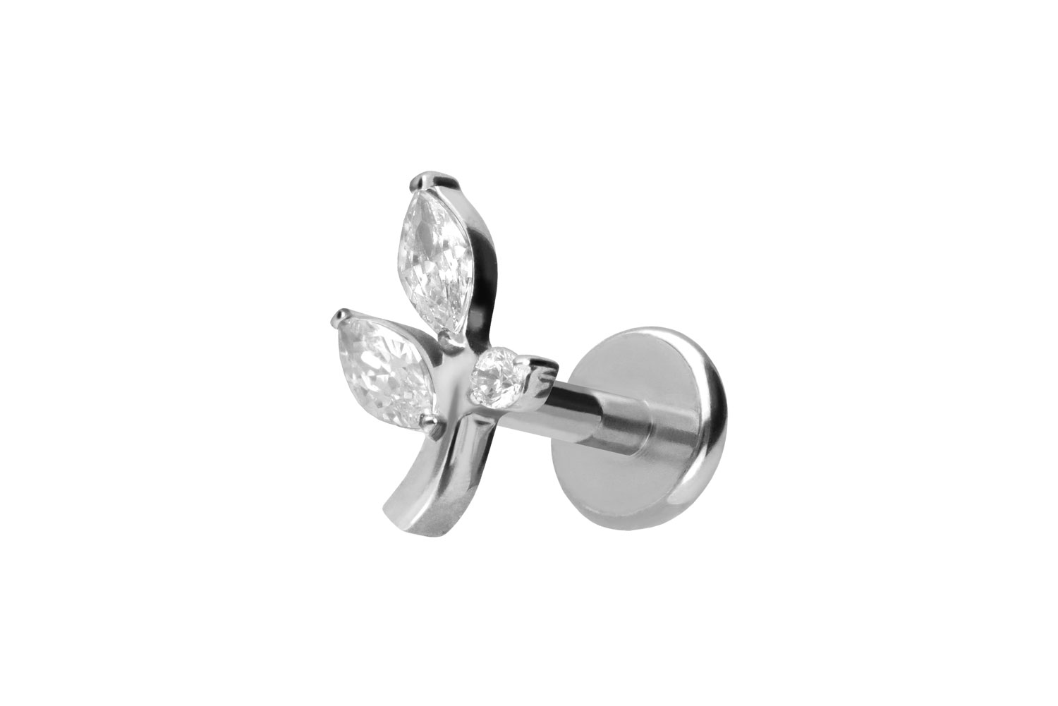 Titan Labret Piercing mit Push Fit KRISTALLZWEIG